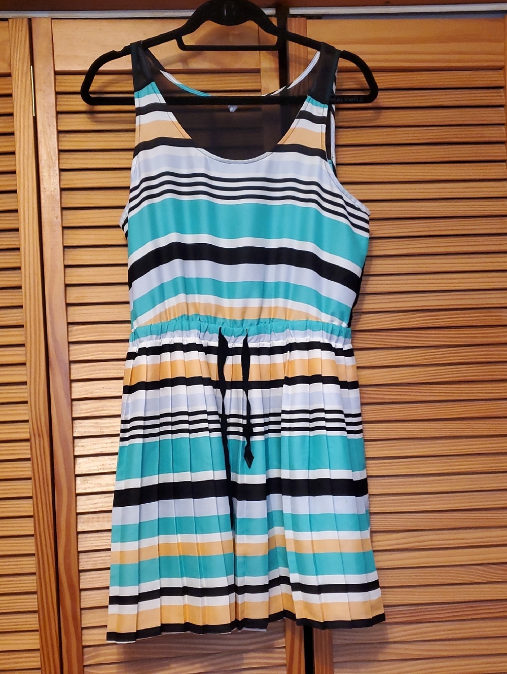 BCBGeneration Striped Tank Dress in Teal, White, Black, Mustard